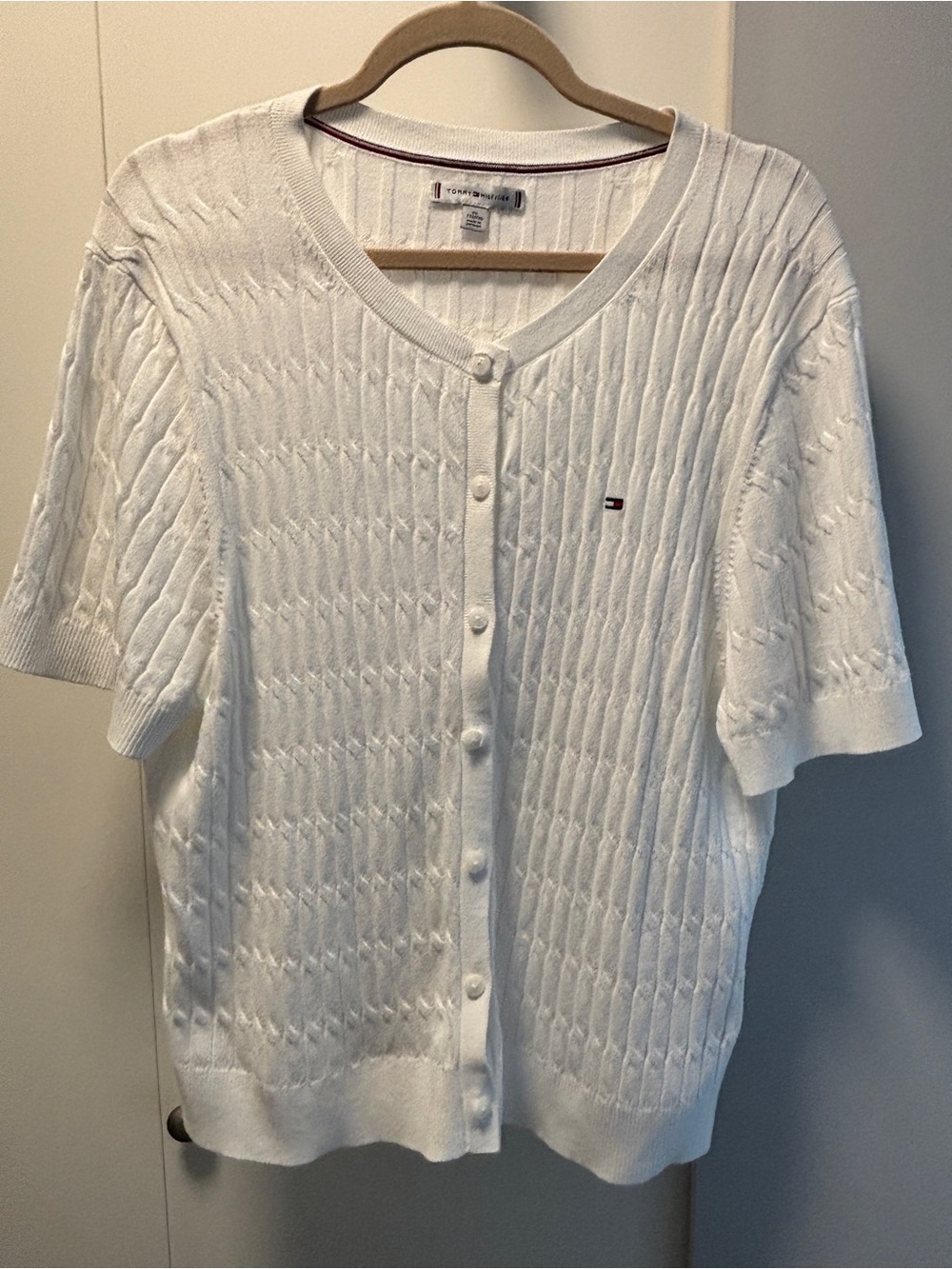 Tommy Hilfiger White Short-Sleeve Cable-Knit Button Cardigan XXL